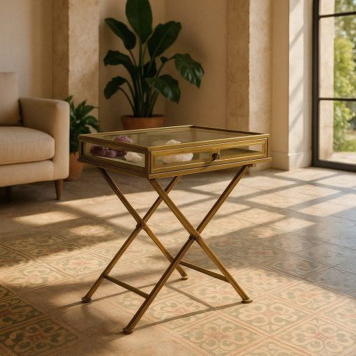 Mesa Ouro Metal-Cristal 61 X 36 X 59 Cm
