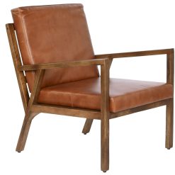 Poltrona Pele Madeira 60X72X77 Castanho