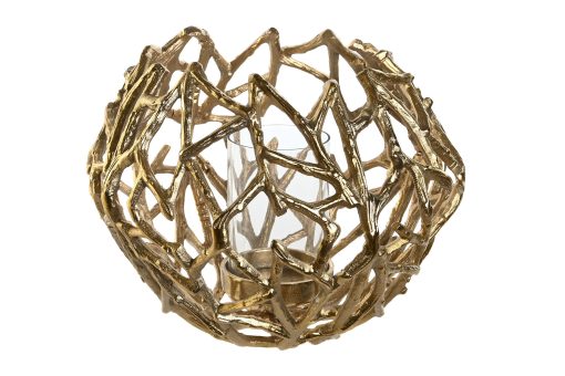 Porta-Vela Alumínio Vidro 30X30X21 Dourado (2 Unidades) - Image 5