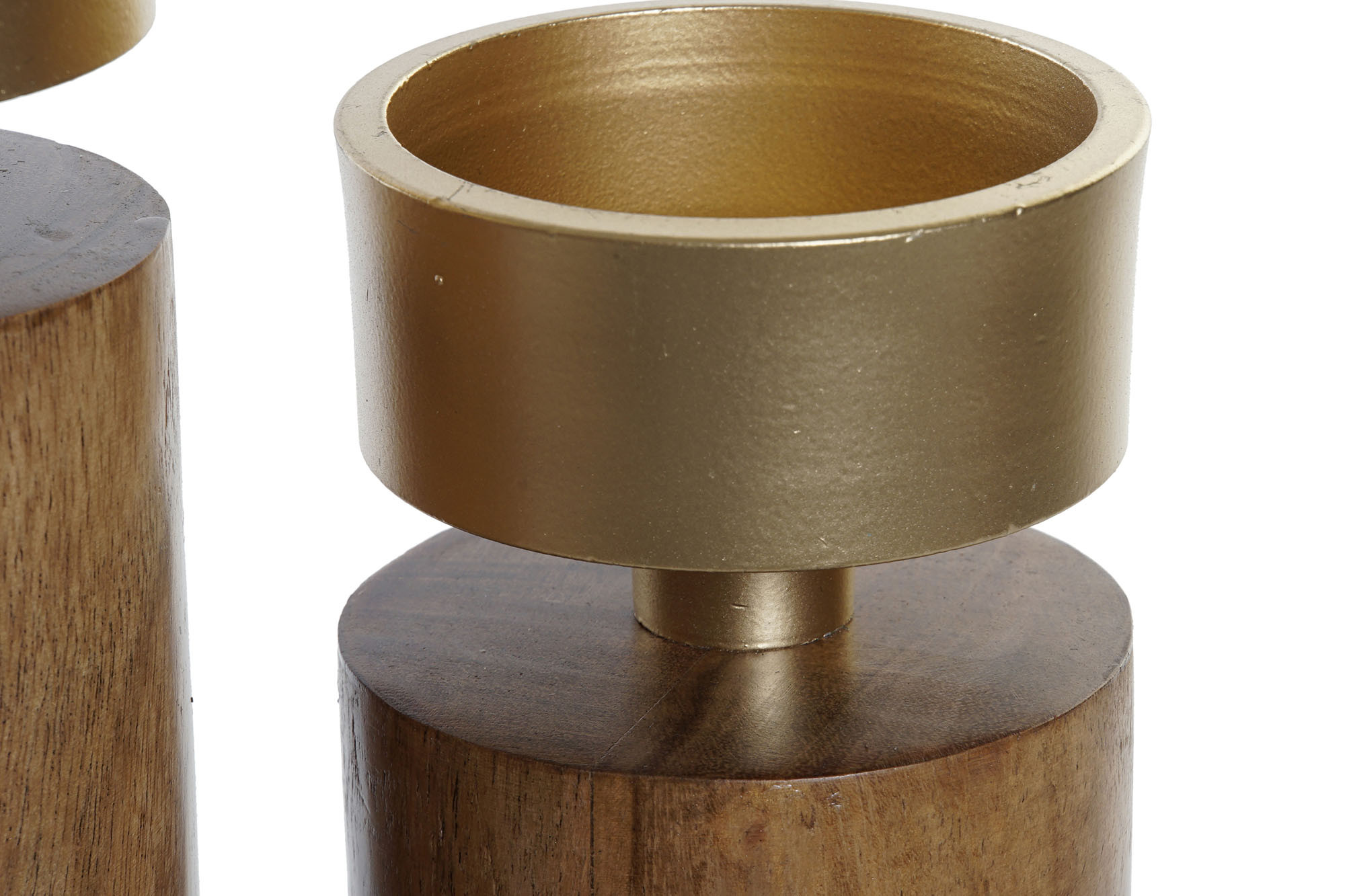 Porta-Vela Set 3 Metal Madeira 7,5X7,5X27 Dourado (2 Unidades) - Image 4