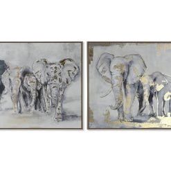 Quadro Ps Tecido Tela 100X4X75 Elefantes 2 Mod. (2 Unidades)