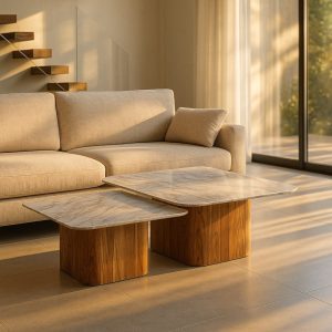 S/2 Mesa de Centro Madeira-Mármore Room 100 X 100 X 41 Cm