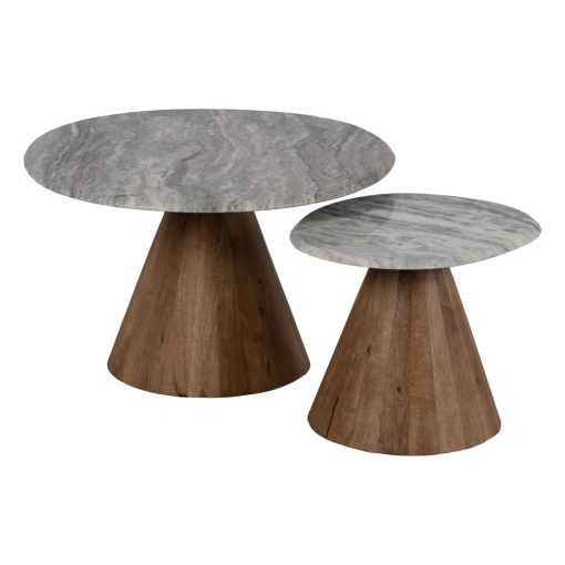 S/2 Mesa de Centro Madeira-Mármore Room 80 X 74 X 44 Cm - Image 2