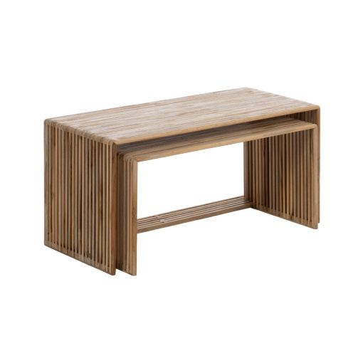 S/2 Mesa de Centro Natural Madeira De Teca 85 X 35 X 41 Cm - Image 4