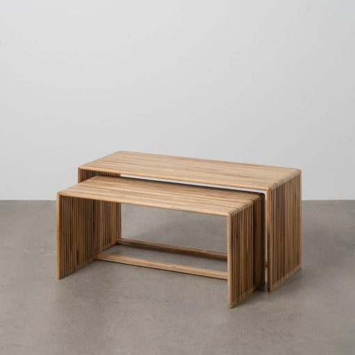 S/2 Mesa de Centro Natural Madeira De Teca 85 X 35 X 41 Cm