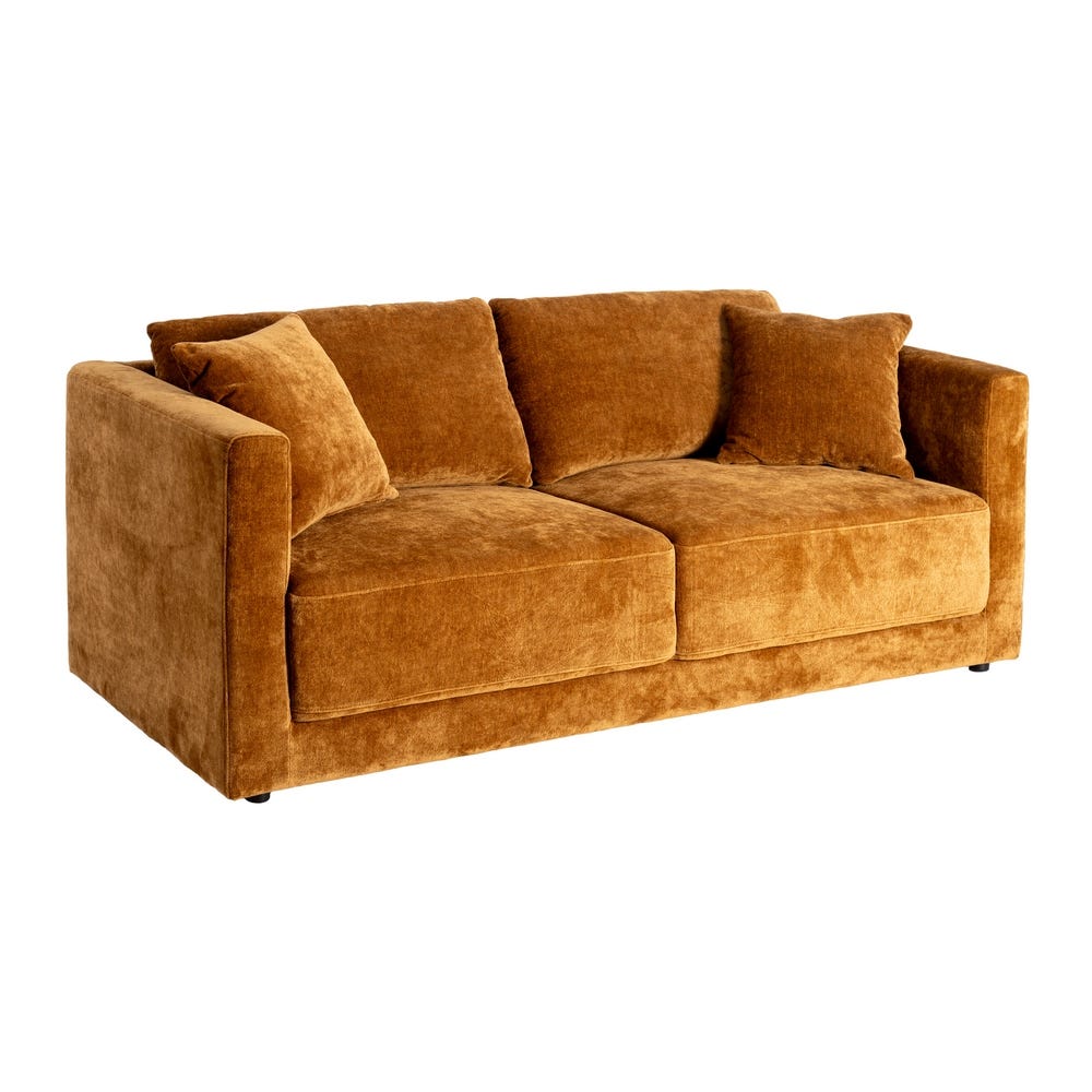 4 Lugares Sofá Ocre Tecido-Madeira 210 X 96 X 86 Cm
