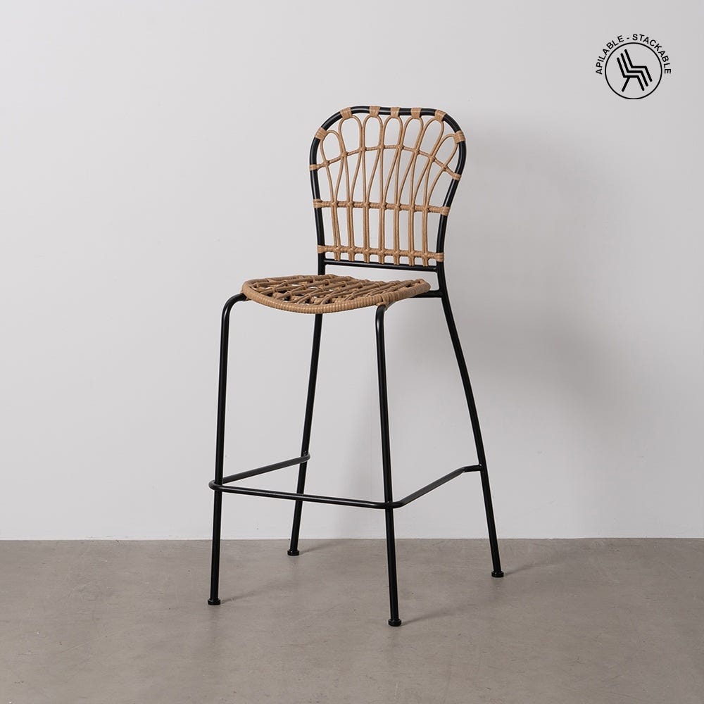 Banco Natural-Preto Pe-Aço Room 60 X 61 X 117 Cm (2 unidades) - Image 2