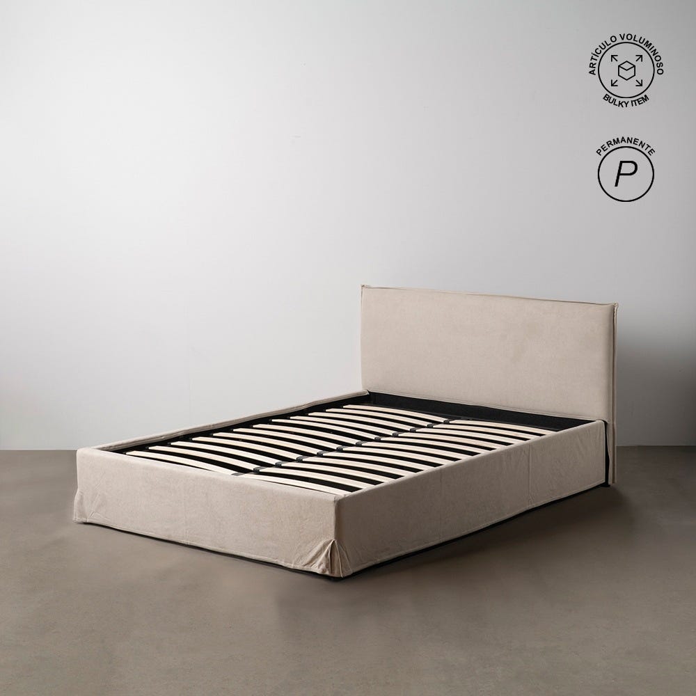 Cama Caixa De Molas Beige Tecido Quarto 166 X 215 X 96 Cm - Image 2