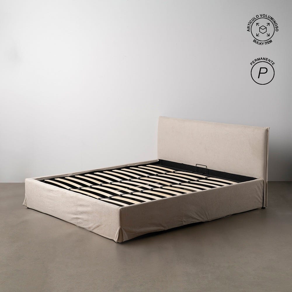 Cama Caixa De Molas Beige Tecido Quarto 196 X 215 X 96 Cm - Image 2