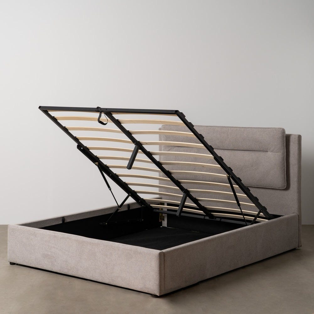 Cama Caixa De Molas Cinza Tecido Quarto 164 X 214 X 110 Cm