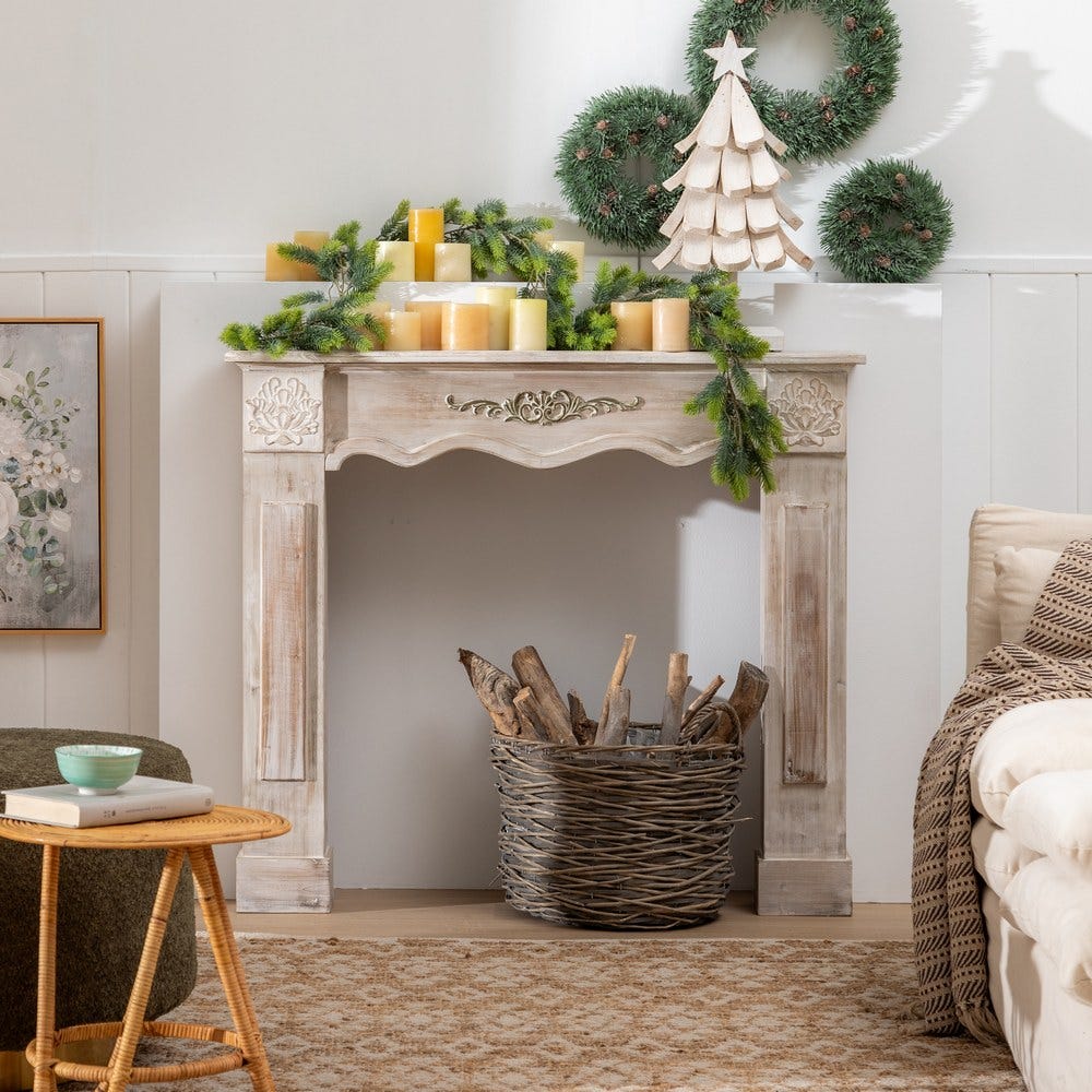 Chaminé Natural Madeira Decoração 116 X 20 X 102 Cm