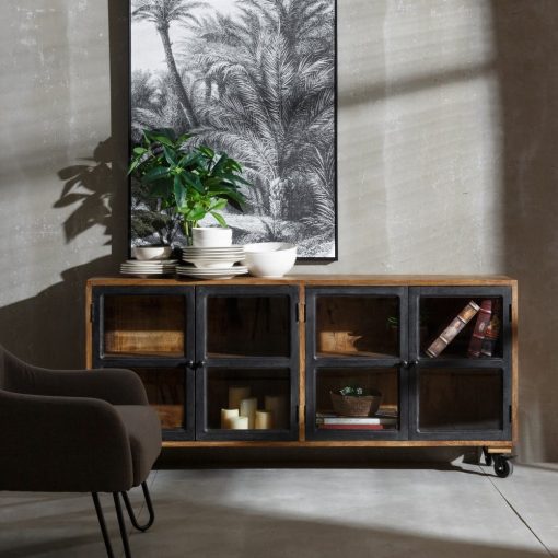 Cómoda. Preto-Natural Madeira Mango 160 X 35 X 71 Cm
