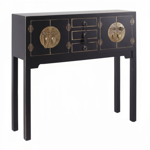 Consola Oriental Preto 4 Portas e 3 Gavetas 95 X 26 X 90 cm
