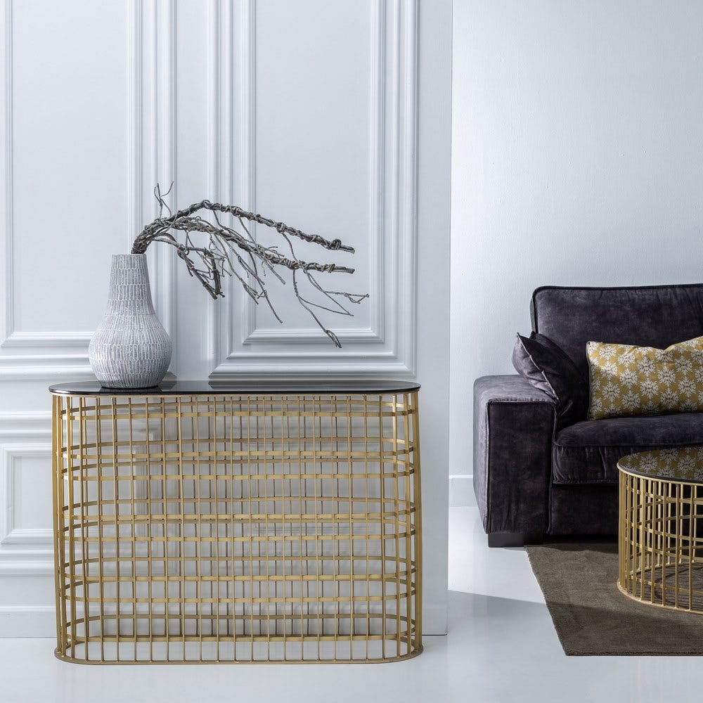 Consola Ouro Metal-Cristal Entrada 107 X 32 X 78 Cm - Image 7
