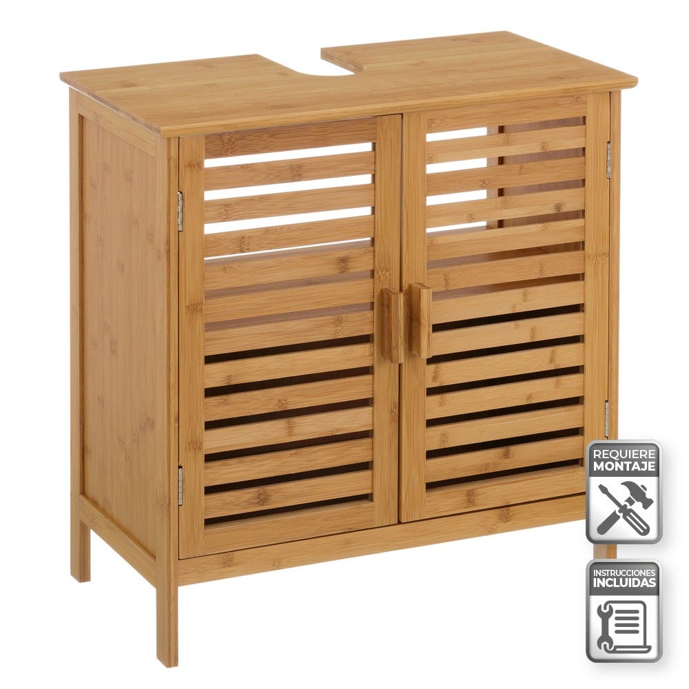 Gabinete De Banheiro 2 Portas Bambu 60 X 30 X 62 Cm - Image 2