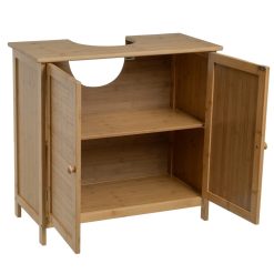 Gabinete De Banheiro 2 Portas Bambu 63 X 30 X 60 Cm