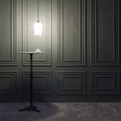 Mesa Alta Branco-Negro Metal-Mármol 50 X 50 X 110 Cm