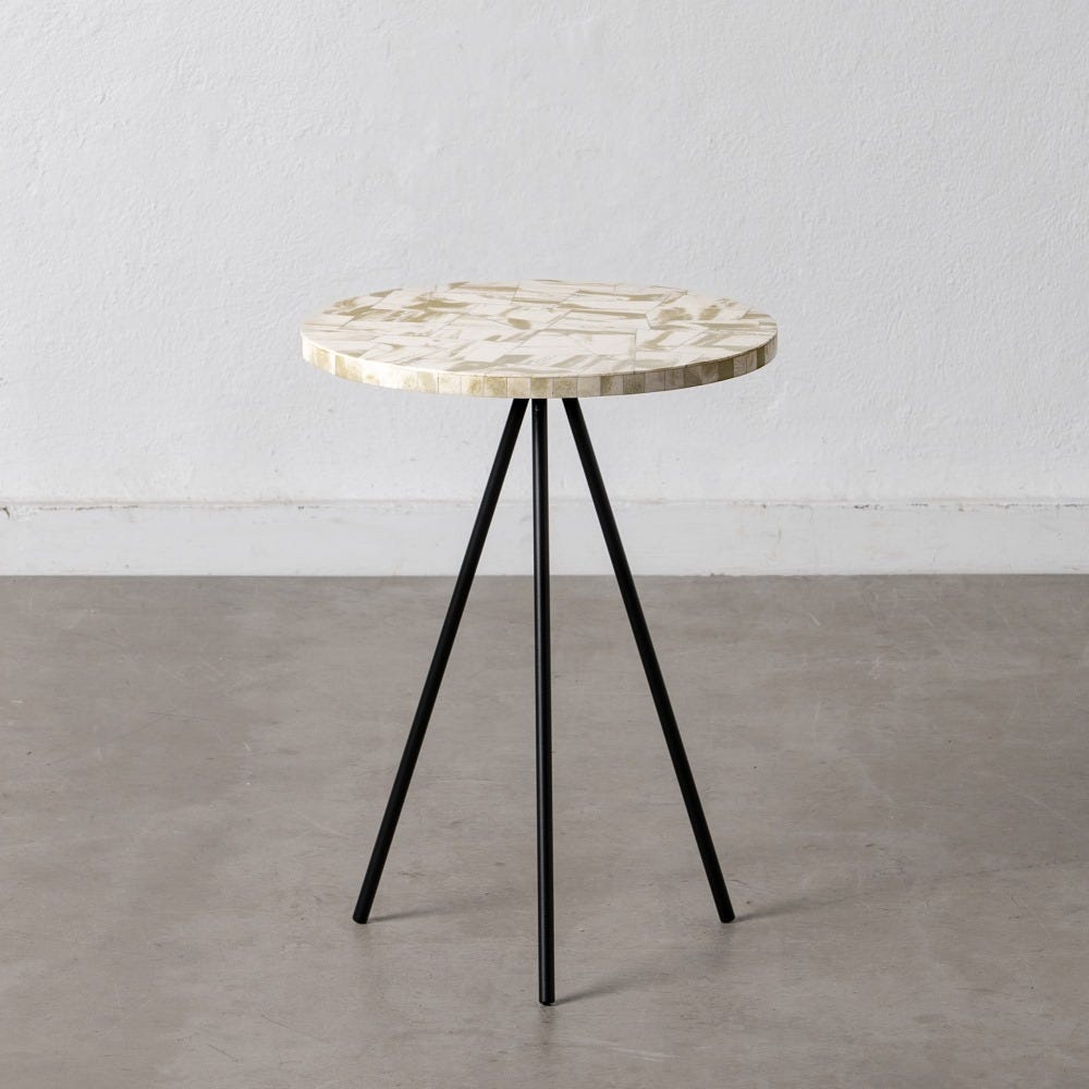 Mesa Auxiliar Beige-Negro Metal / Resina 38 X 38 X 50 Cm - Image 2