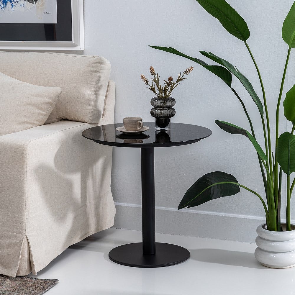 Mesa Auxiliar Preto Cristal/Metal 60 X 60 X 60 Cm