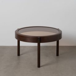 Mesa Cafe Castanho Escuro Metal-Cristal 75 X 75 X 46 Cm