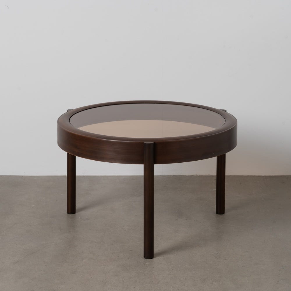 Mesa Cafe Castanho Escuro Metal-Cristal 75 X 75 X 46 Cm