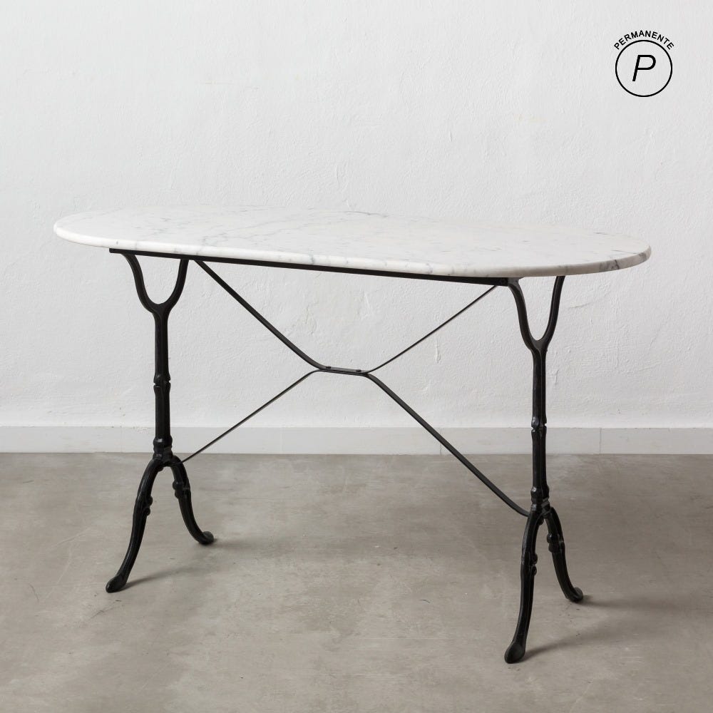 Mesa Comedor Branco-Negro Metal-Mármol 120 X 60 X 71 Cm - Image 2