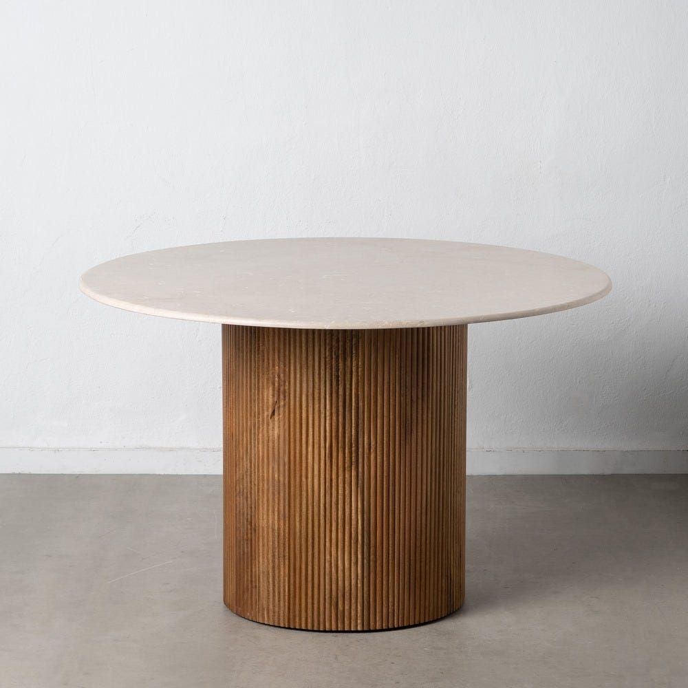 Mesa Comedor Natural-Crema Mármol/Madera 120 X 120 X 74 Cm - Image 2