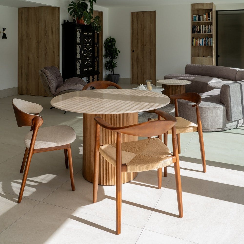 Mesa Comedor Natural-Crema Mármol/Madera 120 X 120 X 74 Cm - Image 6