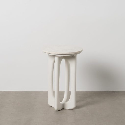 Mesa De Apoio Branco Mármore/Madeira 40 X 40 X 60 Cm - Image 5