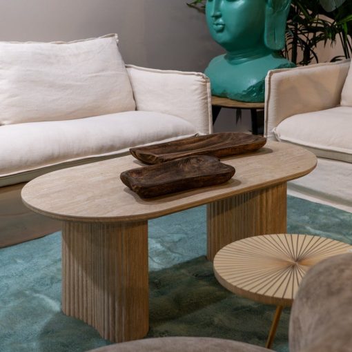 Mesa De Cafe Beige Pedra Mdf Decoração 120 X 60 X 46 Cm