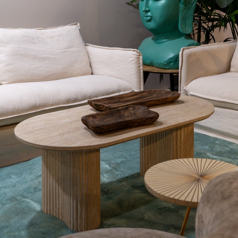 Mesa De Cafe Beige Pedra Mdf Decoração 120 X 60 X 46 Cm - Image 5