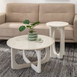 Mesa De Cafe Branco Mármore/Madeira Room 75 X 75 X 40 Cm