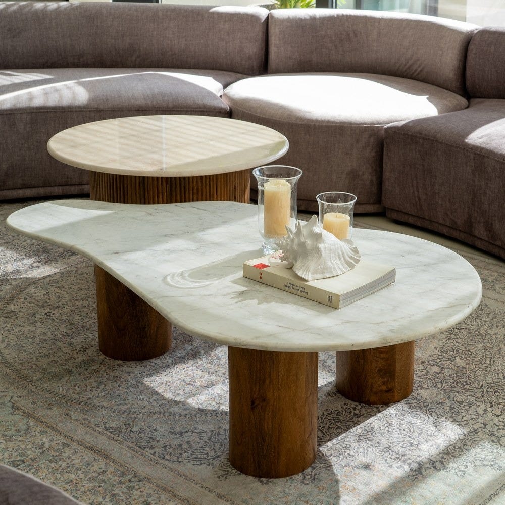 Mesa De Cafe Branco-Natural 135 X 80 X 35 Cm - Image 2