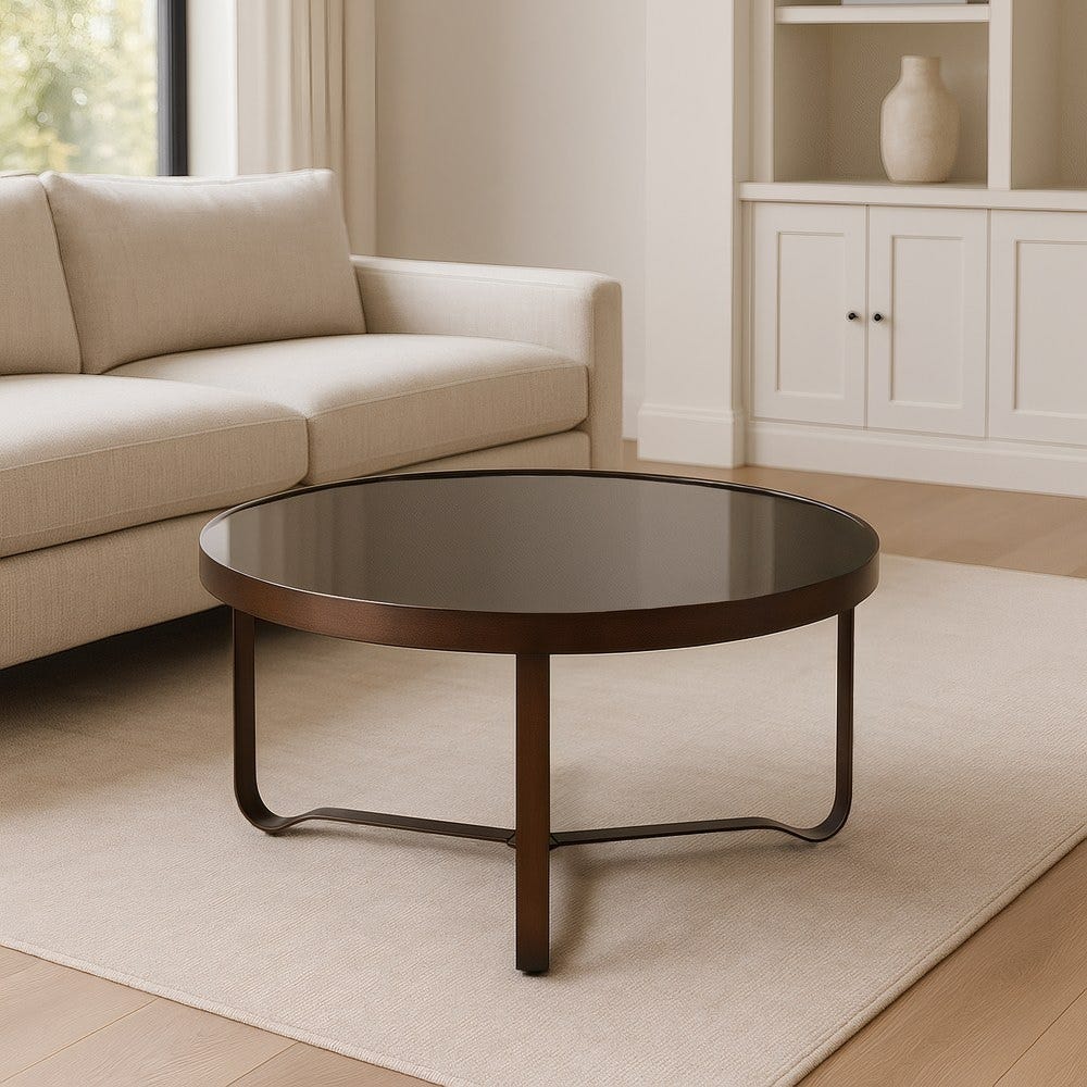 Mesa De Cafe Castanho Escuro Metal-Cristal 80 X 80 X 42 Cm - Image 2