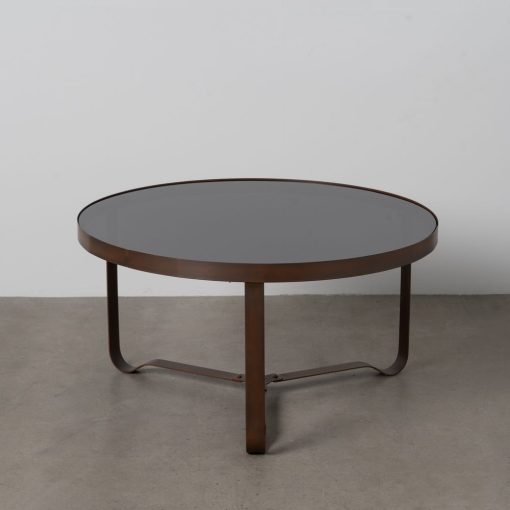 Mesa De Cafe Castanho Escuro Metal-Cristal 80 X 80 X 42 Cm