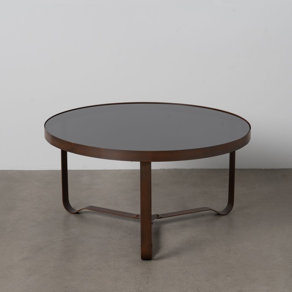 Mesa De Cafe Castanho Escuro Metal-Cristal 80 X 80 X 42 Cm