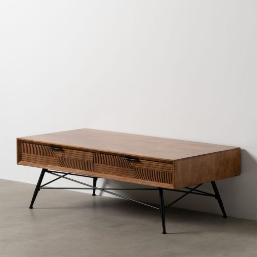 Mesa De Cafe Castanho-Negro Madeira-Metal 120 X 60 X 40 Cm - Image 2