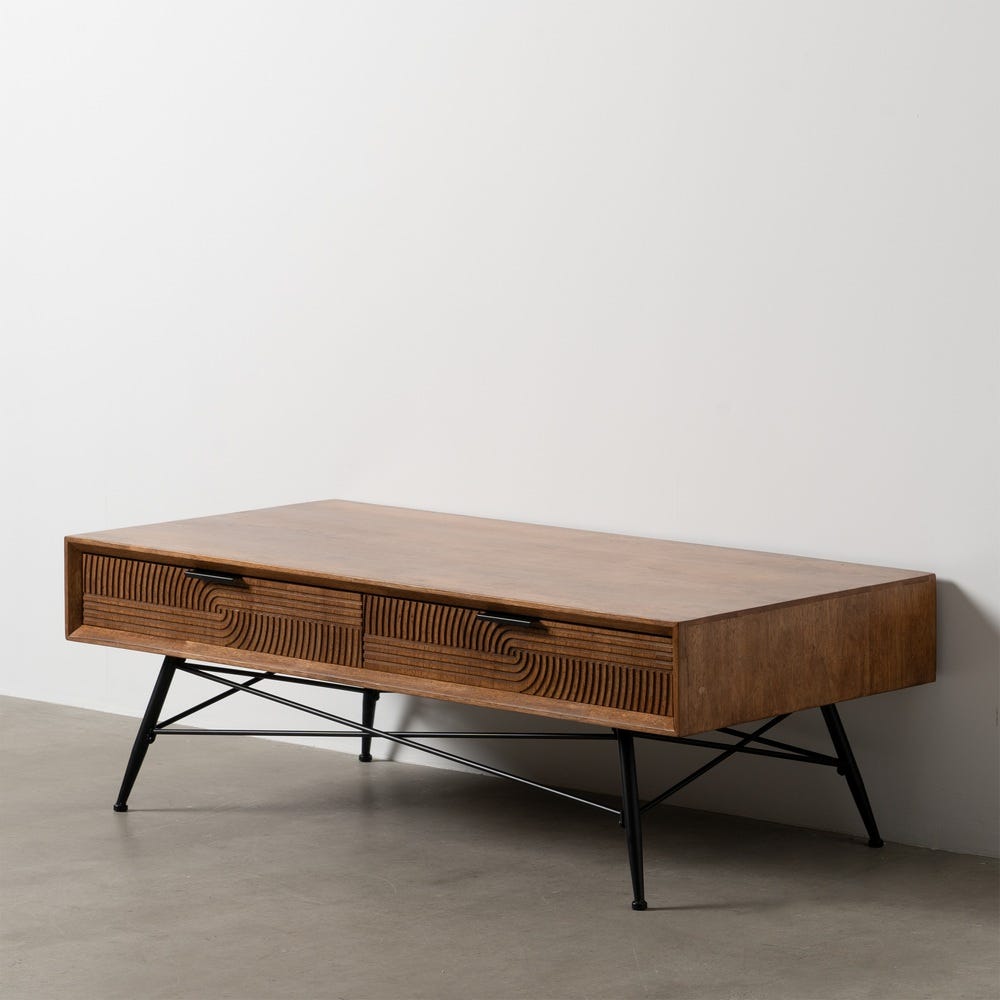 Mesa De Cafe Castanho-Negro Madeira-Metal 120 X 60 X 40 Cm - Image 2