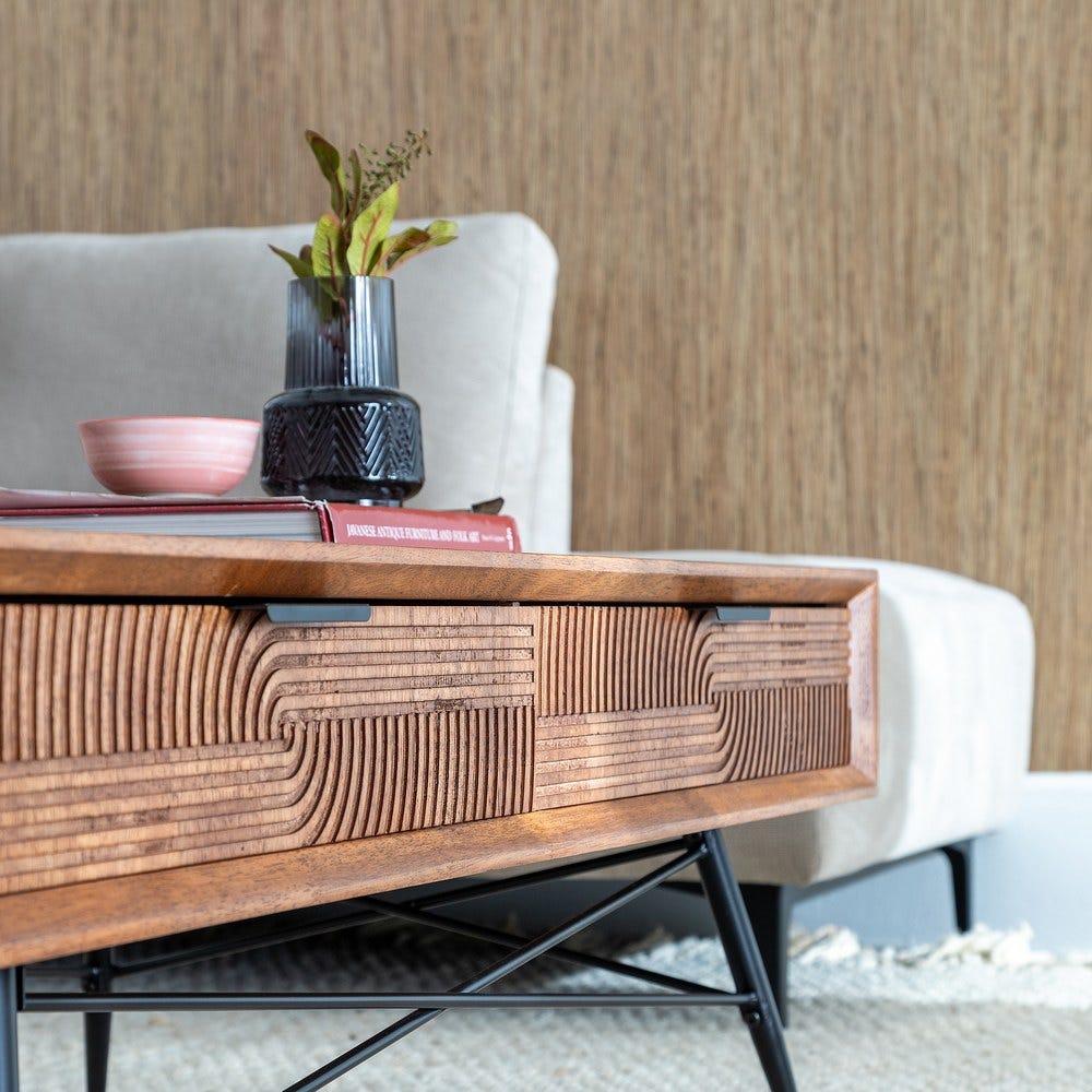 Mesa De Cafe Castanho-Negro Madeira-Metal 120 X 60 X 40 Cm - Image 5