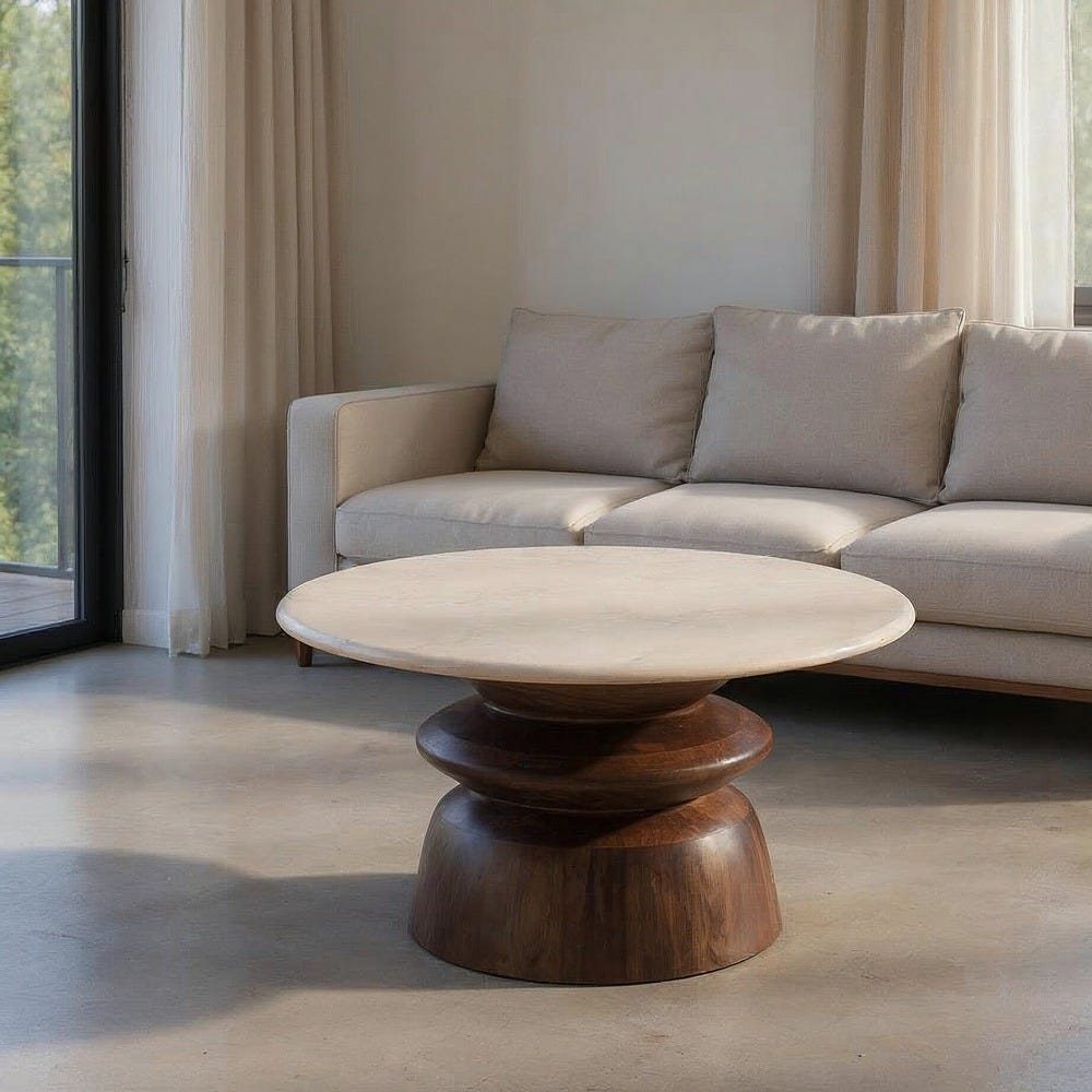 Mesa De Cafe Mármore/Madeira Room 75 X 75 X 39 Cm - Image 2