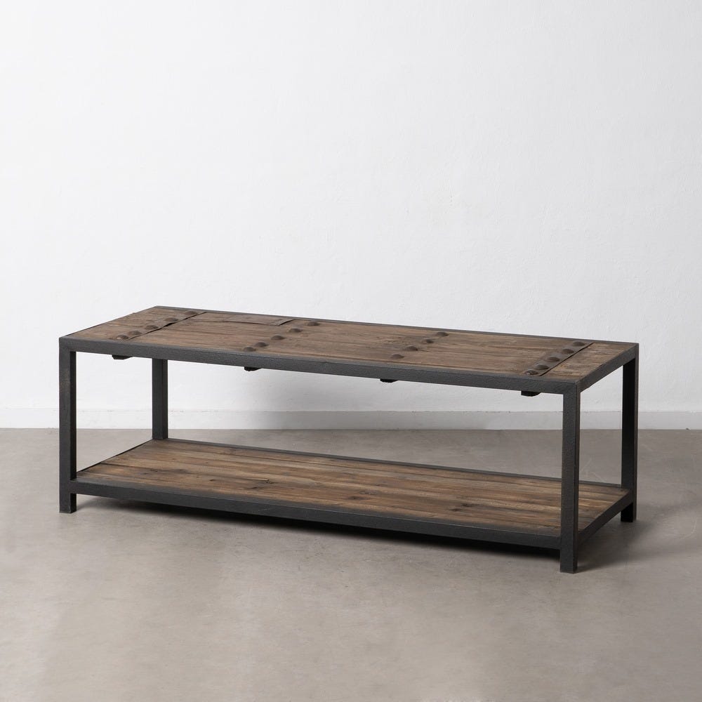 Mesa De Cafe Natural-Preto Elm Madeira 165 X 64 X 55 Cm - Image 2