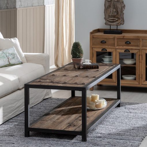 Mesa De Cafe Natural-Preto Elm Madeira 165 X 64 X 55 Cm
