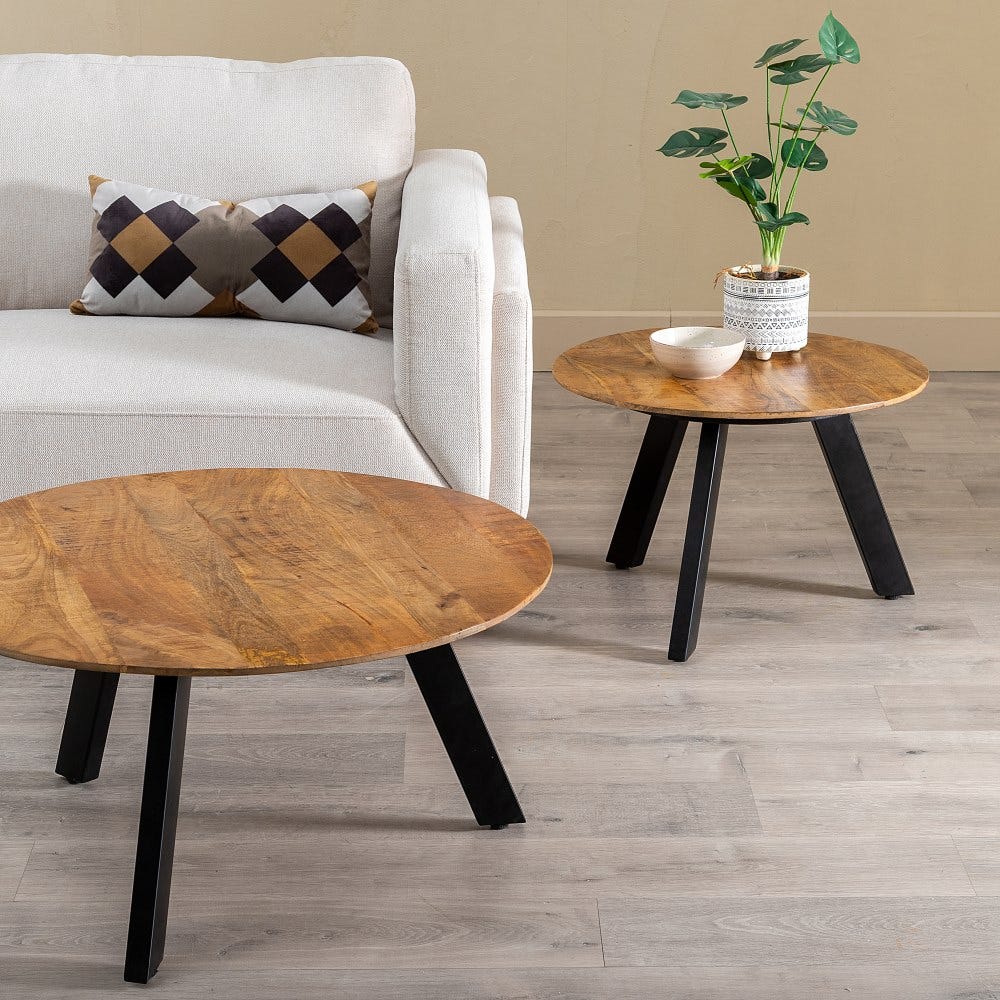 Mesa De Cafe Natural-Preto Madeira-Ferro 80 X 80 X 40 Cm