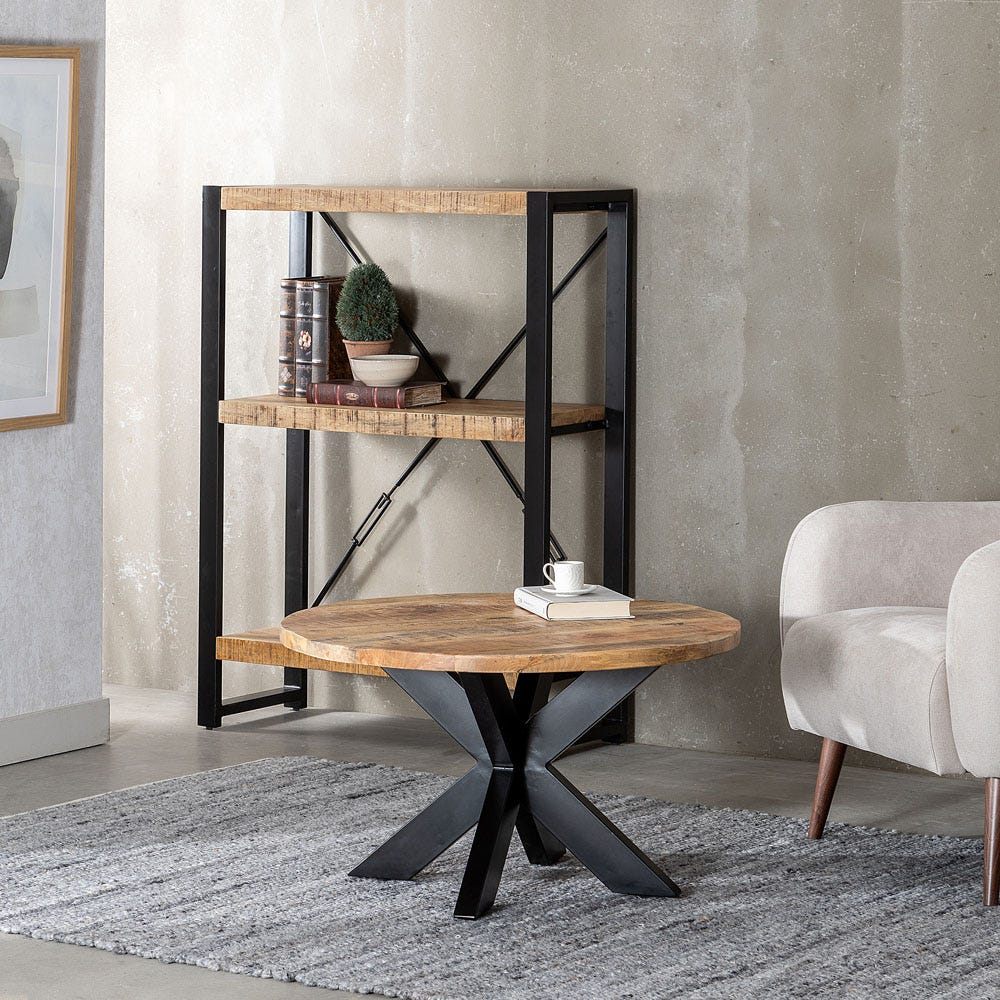 Mesa De Cafe Natural-Preto Madeira-Ferro 80 X 80 X 45 Cm