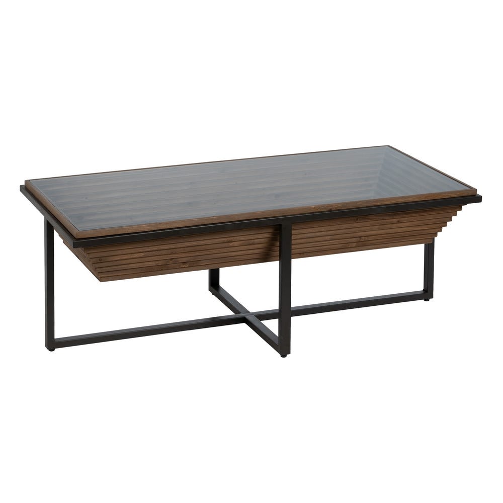 Mesa De Cafe Natural-Preto Madeira-Metal 120 X 60 X 43