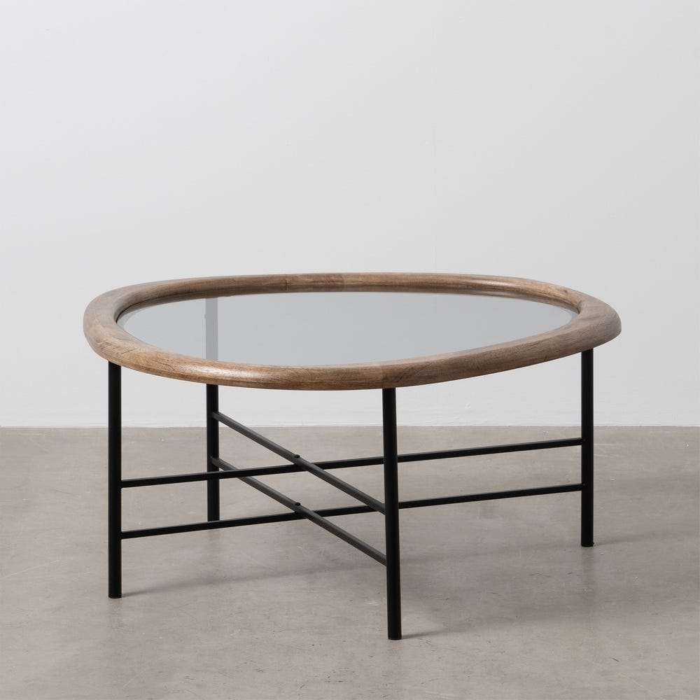 Mesa De Cafe Natural-Preto Madeira-Metal 76 X 81 X 38 Cm - Image 2