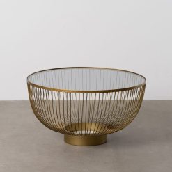 Mesa De Cafe Ouro Metal-Cristal 75 X 75 X 39