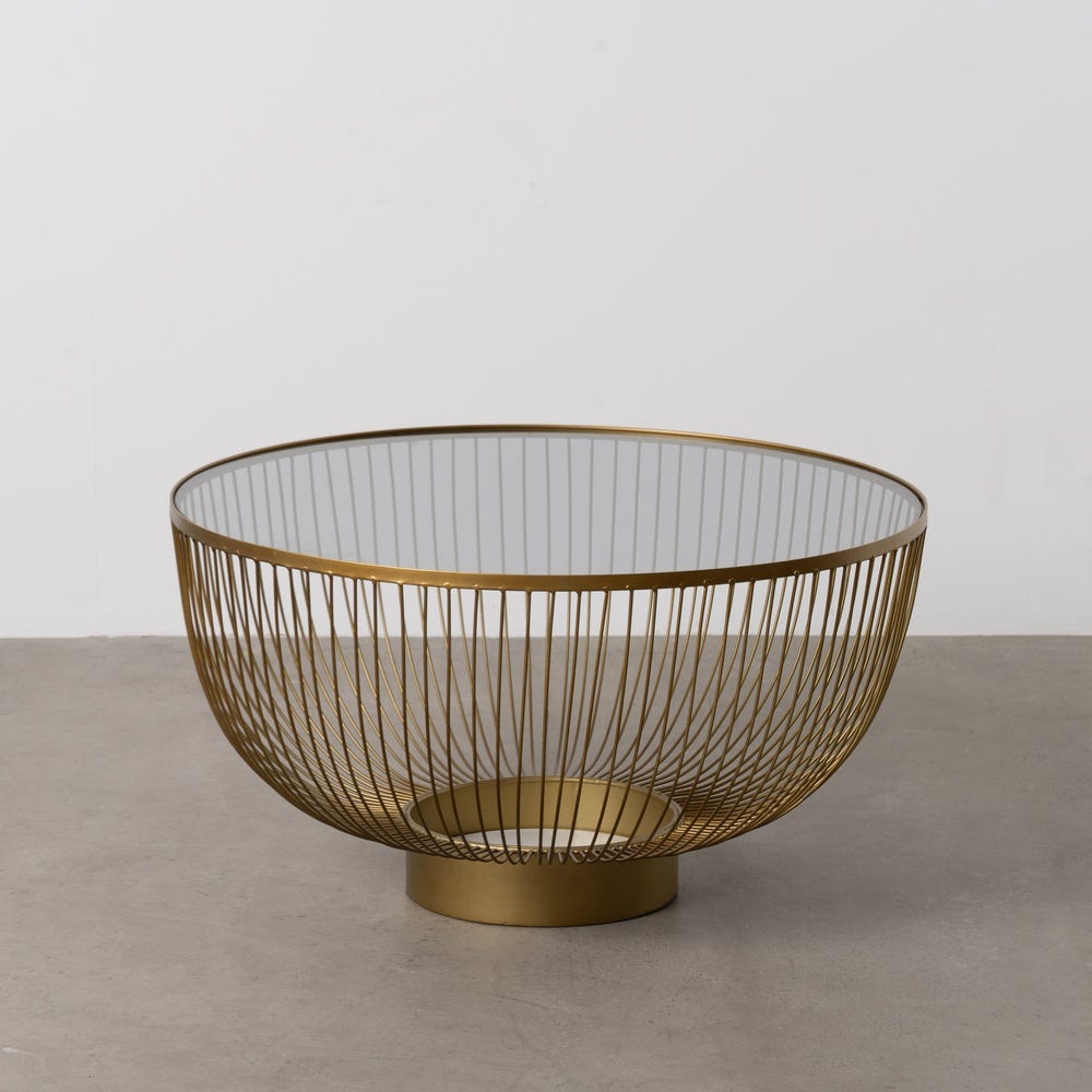 Mesa De Cafe Ouro Metal-Cristal 75 X 75 X 39