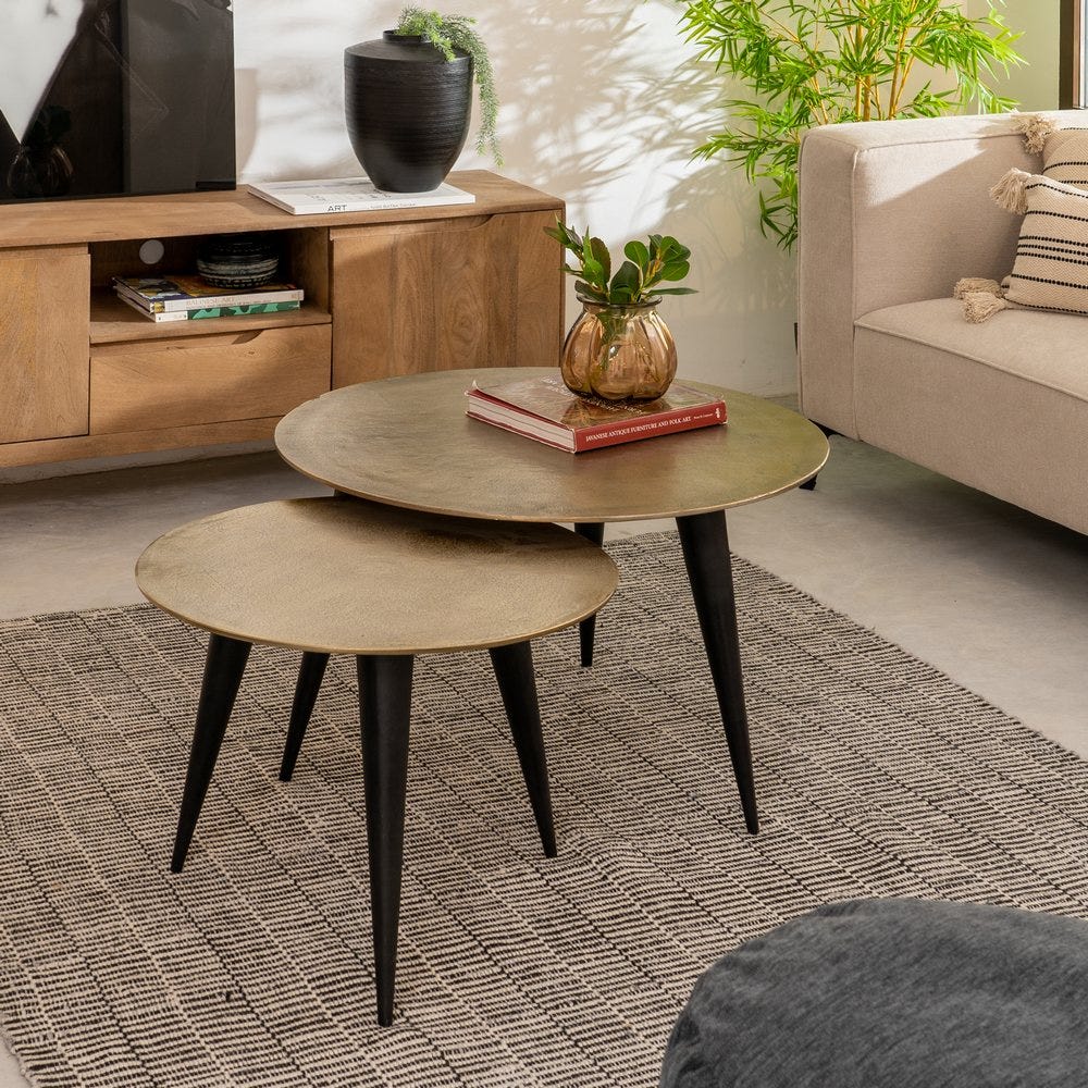 Mesa De Cafe Ouro-Petro Aluminio Room 60 X 60 X 45 Cm