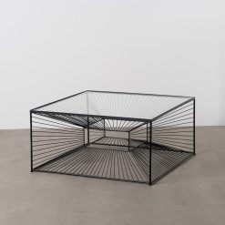 Mesa De Cafe Preto Metal-Cristal 80